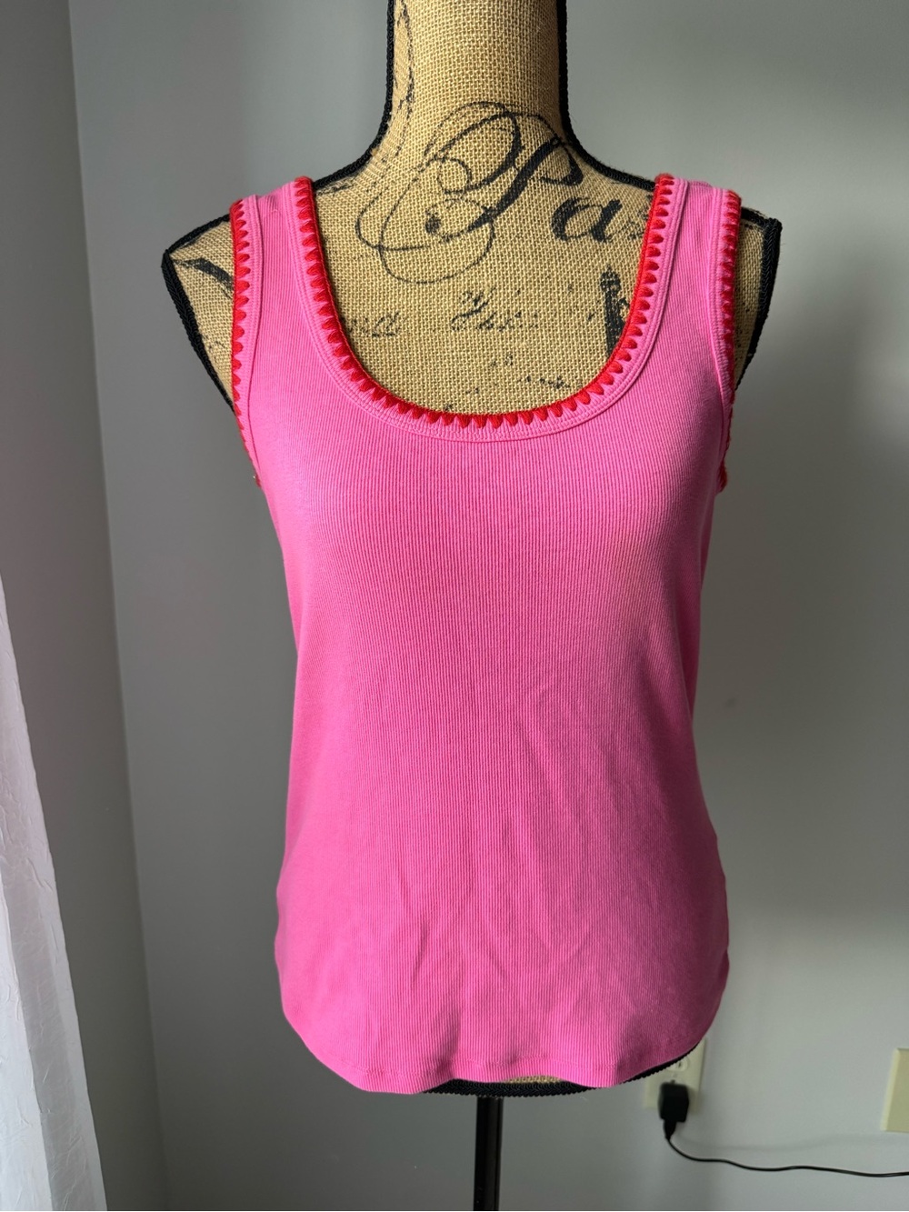 Boden Bright Pink Scoop Neck Tank with Trim